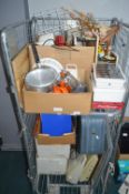 Cage Lot of Household Goods, Kitchenware, etc.