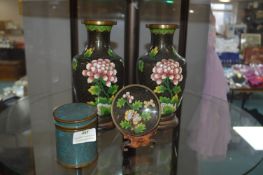Two Chinese Cloisonne Vases plus Dish and a Lidded