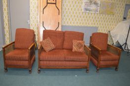 Edwardian Berger Oak Framed Three Piece Suite Comp