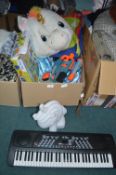 Children's Toys Including Nerf Gun, Keyboard, Unic