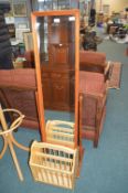 Stained Pine Cheval Mirror and a Newspaper Rack