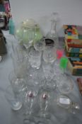 Glassware Including Decanters, Lampshade, etc.