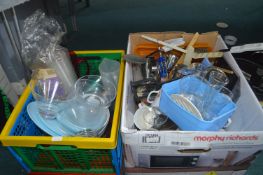 Two Boxes of Kitchenware Including Picnic Ware, Di