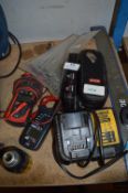 *Dewalt Battery Charger, Quantity of Metal Zip Ties, Ryobi Compumeter Pro, Two Digital Clamp Meters,