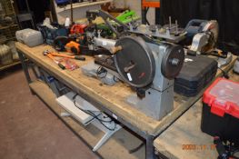 *Metal Workbench with Wood Top and Chipboard Undershelf 242x120cm x 86cm high