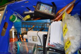 *Box of Office Supplies Including Staplers, Calculators, Envelopes, Clips, Pens, iPhone 3GS etc.