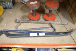 Four Crowbars and Two Metal Dumbbells