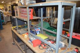 *190x55cm Metal Workbench with Plywood Top and Shelf, and a Record No.6 Vice