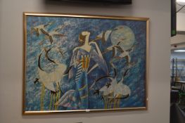 Unsigned Acrylic on Canvas Stylised Painting of a