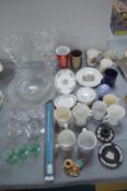 Glass Vases, Pottery, Mugs, Plates, and Commemorat