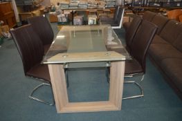 Tempered Glass Dining Table with Four Chrome & Vin