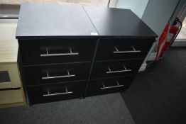 *Pair of Black Three Drawer Units 16.5”x17” x 26” tall