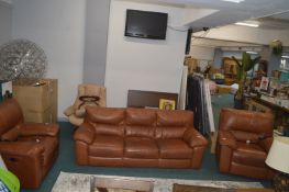 Leather Three Piece Suite Comprising Three Seat So