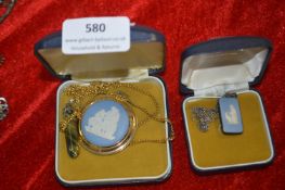 Two Wedgwood Jasper Blue & White Pendants (one wit