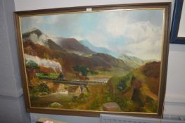 Oil on Board Landscape with Steam Train