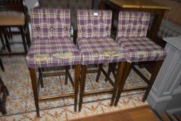 *Three Hardwood Framed Button Back Barstools