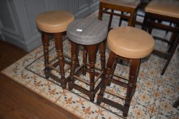 *Three Hardwood Framed Barstools with Upholstered Seats