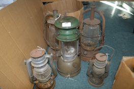 Five Vintage Paraffin Lamps