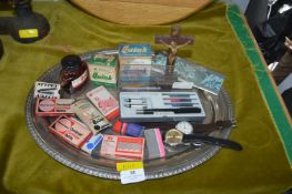 Tray Lot of Calligraphy Pens, Inks, and Wristwatch