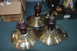 *Three Brass and Wood Pendant Lamps