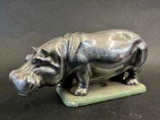 A car accessory mascot in the form of a hippopotamus, display base mounted, approx. 4 1/2