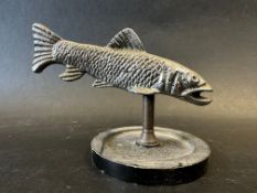 A car mascot in the form of a fish, display base mounted, approx. 4 1/2