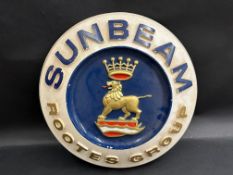 A Sunbeam Rootes Group circular plaster showroom plaque, 17 1/2