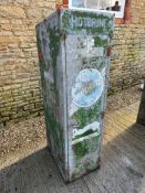 A narrow Motorine oil drum cabinet with embossed lettering and decal sign to the door.