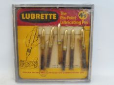A Shell Lubrette lubricating pen point of sale card, 10 1/4 x 10 1/2
