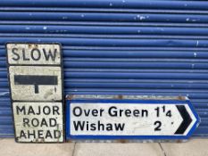 A Slow Major Road Ahead road sign, 14 x 27 1/2