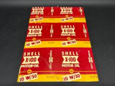 A uncut sheet of Shell X-100 Motor Oil tin, 15 12 x 23