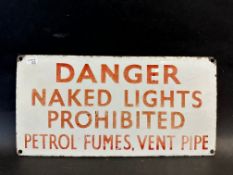 A small Danger enamel sign for a garage forecourt warning of petrol fumes, 12 x 6
