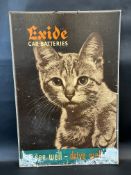 An Exide Car Batteries pictorial showcard depicting a cat, 19 x 28