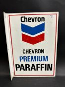 A Chevron Premium Paraffin double sided tin advertising sign with hanging flange, 8 1/2 x 12