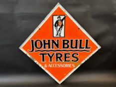 A John Bull Tyres lozenge shaped double sided enamel sign, 22 x 22