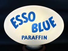An Esso Blue Paraffin glass petrol pump globe by Hailware, cracks to the neck.