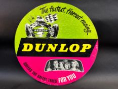 A Dunlop circular pictorial showcard with an image of a circa 1960s Formula 1 racing car, 16
