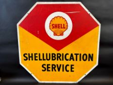 A Shellubrication Service octagonal double sided tin advertising sign, 34 x 34