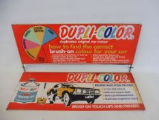 Two Dupli-Color tin advertising pediment signs, circa 1970s, the larger with brackets 29 x 12 1/2