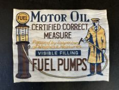 A Weights & Measures embroidered pictorial badge for visible filling fuel pumps, 5 x 4