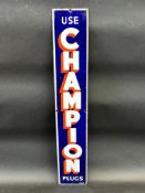 An early Champion spark plugs narrow enamel sign in excellent condition, 4 x 24 1/2