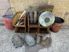 An autojumbler's lot of various parts including good quality exterior lights, workshop trays etc.