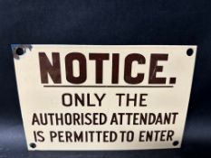 An enamel Authorised Attendant Notice sign (possibly railway related), 12 x 8