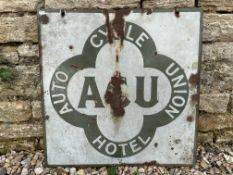 An Auto Cycle Union 'ACU Hotel' double sided enamel sign, 20 x 20
