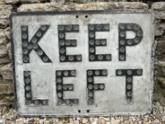 A Keep Left aluminium road sign by Gowshall Ltd, with integral glass reflectors, 24 x 18
