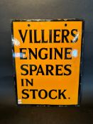A rare 'Villiers Engine Spares in Stock' enamel advertising sign of good colour, 14 x 18