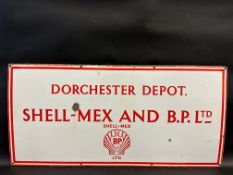 A rarely seen Shell-Mex & BP Ltd enamel sign advertising the Dorchester Depot, 36 x 17 1/4