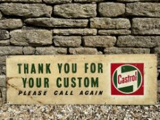 A Castrol 'Thank You For Your Custom' rectangular tin advertising sign, 48 x 16