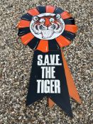 A rare Esso Save The Tiger two piece hardboard advertising sign in the form of a rosette, 35 1/2 x