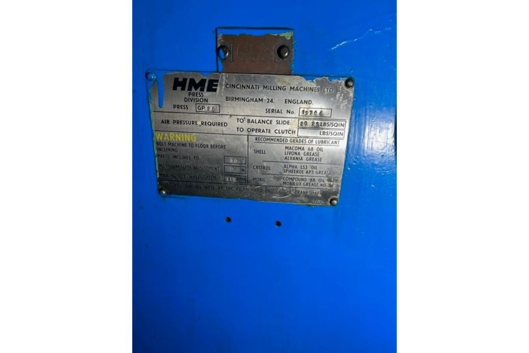 HME mechanical power press model GP20 - Image 7 of 9
